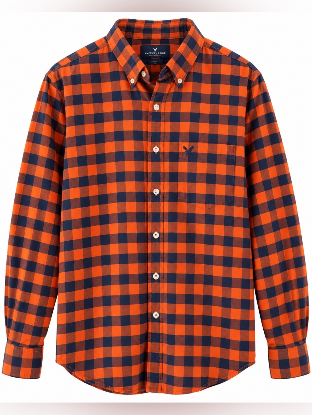 American Eagle Outfitters Button Up Shirt Mens XXL Orange Plaid Long Sleeve